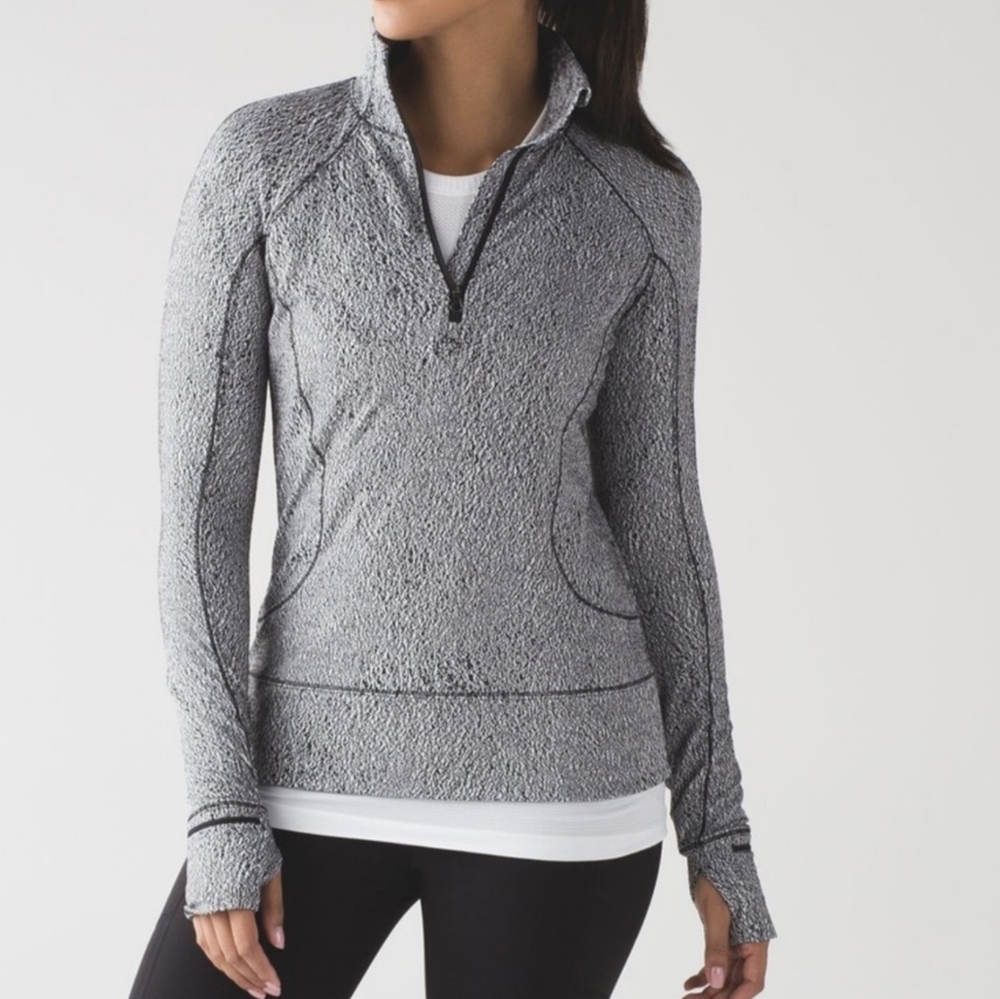 Lululemon Rush Hour 1/2 Zip Running Luon Spray Jacquard White Black Size 6